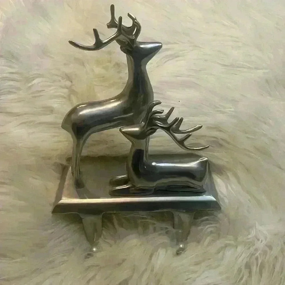 Vintage Silver Plated Buck Double Christmas Stocking Holder - Picture 1 of 6